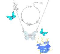 Ensemble de bracelets de collier de collection de papillons lumineux, ensemble de bijoux de collection de colliers et de bracelets lumineux bleus réglables pour un ami amoureux (C,Taille unique)