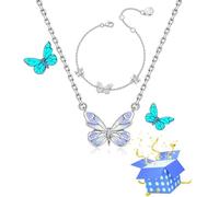 Ensemble de bracelets de collier de collection de papillons lumineux, ensemble de bijoux de collection de colliers et de bracelets lumineux bleus réglables pour un ami amoureux (A,Taille unique)