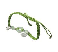 Ensemble de bracelets en jade tissés à la main - Bracelet d'amitié double chaîne avec breloques en argent cloche, perles de verre et fermoir magnétique Tai Chi, coton lin et corde éco-polyester, vert