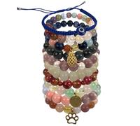 Ensemble de bracelets en perles de pierres précieuses mixtes - Styles naturels, mats et brillants (mélange de 3), taille unique, Acétate, Pas de pierre précieuse