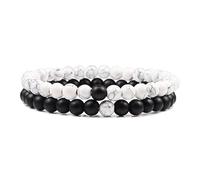 ensemble de Bracelets en Pierre Naturelle de 6mm pour Couple,Howlite Blanche et Onyx Noir,Bracelets Élastiques en Perles Faits à La Main pour Votre Amoureux,Épouse,Petite Amie,Anniversaire de Mari