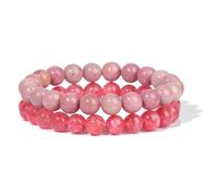 ensemble de Bracelets en Pierre Naturelle pour Femmes,8mm,Jonc Élastique en Jaspe Rose,Perles Faites à La Main,pour Cadeaux D'Amitié,de Remise de Diplôme,pour Adolescentes,8mm