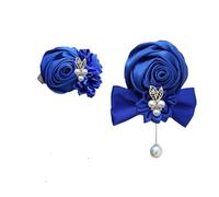 Ensemble de Bracelets et de corsages de Poignet en Soie avec Roses artificielles for Homme, for Mariage, Bal de Fin d'année(Sapphire Blue)