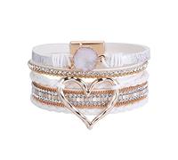 Ensemble de bracelets manchette en cuir pour femme - Bracelet multicouche en forme de cœur - Fermoir magnétique - Pour passeport et boucles d'oreilles, taille unique, Cuir, alliage, Pas de gemme