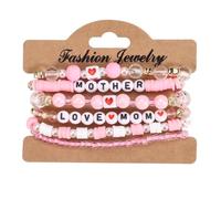 Ensemble de bracelets pour la fête des mères : 6 bracelets entrelacés avec gravure « Fête des mères » et breloques en forme de cœur, parfaits pour que maman célèbre l'amour Messages Perlé Anneaux