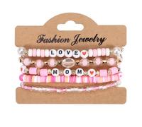 Ensemble de bracelets pour la fête des mères : 6 bracelets entrelacés avec gravure « Fête des mères » et breloques en forme de cœur, parfaits pour que maman célèbre l'amour Messages Perlé Anneaux