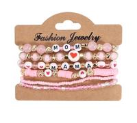 Ensemble de bracelets pour la fête des mères : 6 bracelets entrelacés avec gravure « Fête des mères » et breloques en forme de cœur, parfaits pour que maman célèbre l'amour Messages Perlé Anneaux