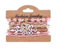 Ensemble de bracelets pour la fête des mères : 6 bracelets entrelacés avec gravure « Fête des mères » et breloques en forme de cœur, parfaits pour que maman célèbre l'amour Messages Perlé Anneaux