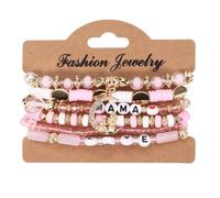 Ensemble de bracelets pour la fête des mères : 6 bracelets entrelacés avec gravure « Fête des mères » et breloques en forme de cœur, parfaits pour que maman célèbre l'amour Messages Perlé Anneaux