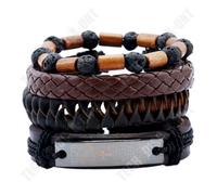 Ensemble de bracelets - TD® - 4 pièces - Cuir - Pierre volcanique - Tissé rétro