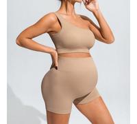 Ensemble de brassière de sport dos nageur et short taille haute de couleur unie simple pour maternité, tenue de travail Word Cup, gym, marron, été, hôpital L,M,S,XL,XXLAnimal,PlantesPolyamide,Tissu tr