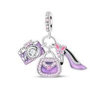 Ensemble de breloques trio sac violet, breloque pour bracelet, compatible avec le collier bracelet pandora