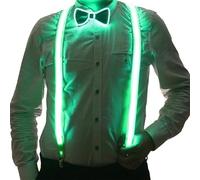 Ensemble de bretelles lumineuses à LED et nœud papillon - Accessoires de fête phosphorescents pour raves, Halloween, festivals de musique et enterrements de vie de jeune fille, Vert, taille unique