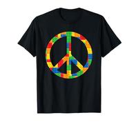 Ensemble de briques de construction de briques avec panneau de paix hippie coloré T-Shirt