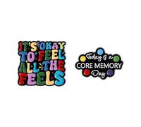 Ensemble de broches colorées avec citation de motivation | « It's Okay to Feel All the Feels » et « Today is a Core Memory Day » | Épingles en alliage métallique pour vestes, sacs et accessoires