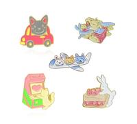 Ensemble de broches en forme d'animal heureux pour faire des gâteaux et chatons jouant au jeu de chien, conduite de voiture, modélisation en émail dur, broche en forme d'animal d'avion pour enfants