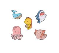 Ensemble de broches en forme d'animal marin, pieuvre, requin, méduse, requin, baleine, hippocampes, broche en métal créatif, série créature marine, dessin animé, style animal océan, épingles en émail