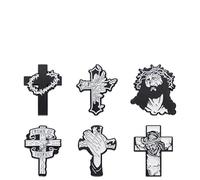 Ensemble de broches en forme de croix chrétienne en alliage noir et blanc avec mains priantes et Jésus, épingles gothiques religieuses pour vêtements, veste, sac à dos, taille unique, Acier allié