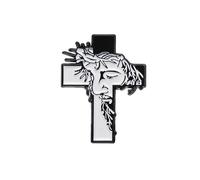Ensemble de broches en forme de croix chrétienne en alliage noir et blanc avec mains priantes et Jésus, épingles gothiques religieuses pour vêtements, veste, sac à dos, taille unique, Acier allié