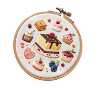 Ensemble de broderie à la main pour débutant avec un, CX1345 | Projet de couture sur le thème du dessert, cadre rond imitation bambou, broderie finie prête pour un affichage