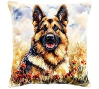 Ensemble De Broderie Coussin Au Point De Croix Kits De Points De Croix Estampillés Pour Adultes,Kit de coussin canevas toile à gros trous,Kit De Broderie À Faire Soi-Même 45x45cm,Berger allemand