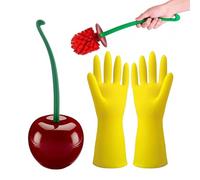 Ensemble de Brosse de Toilette Cerise Avec Gants de Nettoyage - Brosse Fantaisie et Support Pour Salle de Bain