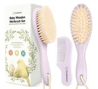 Ensemble de brosse et de peigne pour bébé - Ensemble de brosse en bois pour bébé avec poils de chèvre doux, Ensemble de brosse pour bébé pour nouveau-nés, brosse et peigne pour bébé(Oval, Thistle)