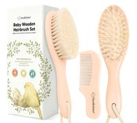 Ensemble de brosse et de peigne pour bébé - Ensemble de brosse en bois pour bébé avec poils de chèvre doux, Ensemble de brosse pour bébé pour nouveau-nés, brosse et peigne pour bébé (Oval, Peach)