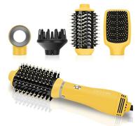 Ensemble de Brosse Soufflante 4 en 1, PARWIN PRO BEAUTY Brosse Seche Cheveux, avec 4 Accessoires, pour Sécher, Lisser, Volumiser et Coiffer, Brosse Sèche-Cheveux Ionique,Jaune