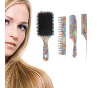 Ensemble de Brosses à Cheveux, Poignée Antidérapante, Massage Soulage la Pression, Favorise la Circulation Sanguine, Ensemble de Brosses à Cheveux Peintes Colorées avec Peigne à