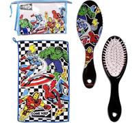 Ensemble de brosses à cheveux pour enfants Marvel Avengers avec serviette et étui transparent - Sac de soins personnels Avengers et accessoires de super-héros originaux