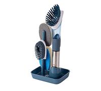 Ensemble de brosses à Vaisselle multifonctionnelles, Ensemble de brosses à Vaisselle avec Support pour Cuisine, têtes de Brosse de Rechange, Baguette de contrôle du Savon, Bleu