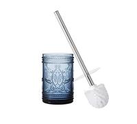 Ensemble de brosses de Nettoyage décoratives en Verre pour Cuvette de Toilette et Support pour Accessoires de Salle de Bain - Bleu foncé (Brosse et Support Uniquement)