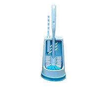 Ensemble de brosses de toilette 3 en 1, bleu avec support, nettoyant de salle de bain en plastique, outil de nettoyage efficace pour toilettes, accessoire de salle de bain essentiel