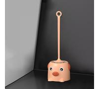 Ensemble de brosses de toilette à poils souples avec manche allongé, style cartoon, nettoyeur de toilettes avec base pour la salle de bain, rose
