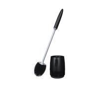 Ensemble de brosses de toilette créatives avec support, poils en Nylon/Silicone, outils de nettoyage de toilettes for salle de bains(Black)