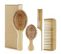 Ensemble de brosses en bambou 4 pièces brosse à cheveux en bambou pour la croissance des cheveux, comprend un peigne à dents larges, un peigne queue, une et une mini palette pour la brill