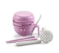 Ensemble de broyage multifonction pour bébé 6 en 1 - Robot de cuisine manuel avec presse-agrumes, filtre, bol de rangement, matériau de qualité alimentaire, design empilable (rose)