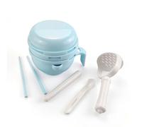 Ensemble de broyage multifonction pour bébé, robot de cuisine manuel 6 en 1 avec presse-agrumes, filtre, bol de rangement, matériau de qualité alimentaire, design empilable (bleu)