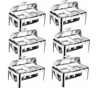 Ensemble de buffet à plat de frottement, chauffage et isolation, ensemble en cinq parties avec aliment et plateau à eau, support, couvercle, brûleur, 9 L, rectangulaire, avec verre visuel pour le