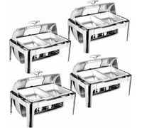 Ensemble de buffet à plat de frottement, chauffage et isolation, ensemble en cinq parties avec plateau de nourriture et eau, support, couvercle, brûleur, 9 L, rectangulaire, avec verre visuel pour le
