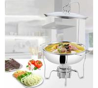 Ensemble de Buffet à réchauds, Chauffe-Plats en Acier Inoxydable de qualité Alimentaire, Ensemble de réchauds Ronds avec Couvercle en Verre trempé et Crochet pour Couvercle (Argent)(3.5L)