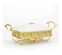 Ensemble de Buffet de Plats à réchaud rectangulaires en Acier Inoxydable à Motif Eau dorée, avec réchaud en céramique et réchaud de Buffet
