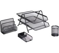 Ensemble De Bureau 4 Pièces/Corbeilles À Courrier/Organiseurs/Modules De Rangement-2 Couche Plateau À Lettre,Porte Lettre,Pot À Stylo,Porteur De Bloc-Notes & Trombones (Noir)