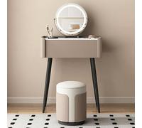 Ensemble de bureau de maquillage avec miroir rotatif et tabouret rembourré, table de coiffeuse fine en ardoise avec pieds en métal, dessus en microfibre, vert olive, 60 cm, parfait pour la beauté et