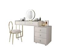 Ensemble de bureau de maquillage moderne en bois blanc avec tiroirs coulissants pour lampe, commode simple, tabouret de maquillage, idéal pour chambre à coucher et bureau, élégant et fonctionnel