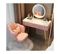 Ensemble de Bureau Maquillage Moderne, Commode Chambre à Coucher, comptoir en marbre Simple, Table, Miroir, Tabouret, Ensemble Table de Maquillage(Pink Chair,80cm)