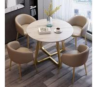 Ensemble de bureau rond avec 4 chaises en cuir synthétique kaki 80 cm Table de négociation pour club et salle de réunion Meubles de conférence ronds modernes