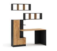 ensemble de bureau Tomy 150x59cm Set de 3 car 2 étagères+bureau Anthracite/Chêne de force doré Vicco 59183
