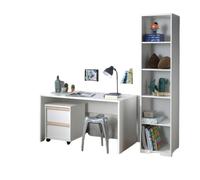 Ensemble de Bureau Vipack LONDON en Blanc Mat : Bureau, Caisson et Bibliothèque